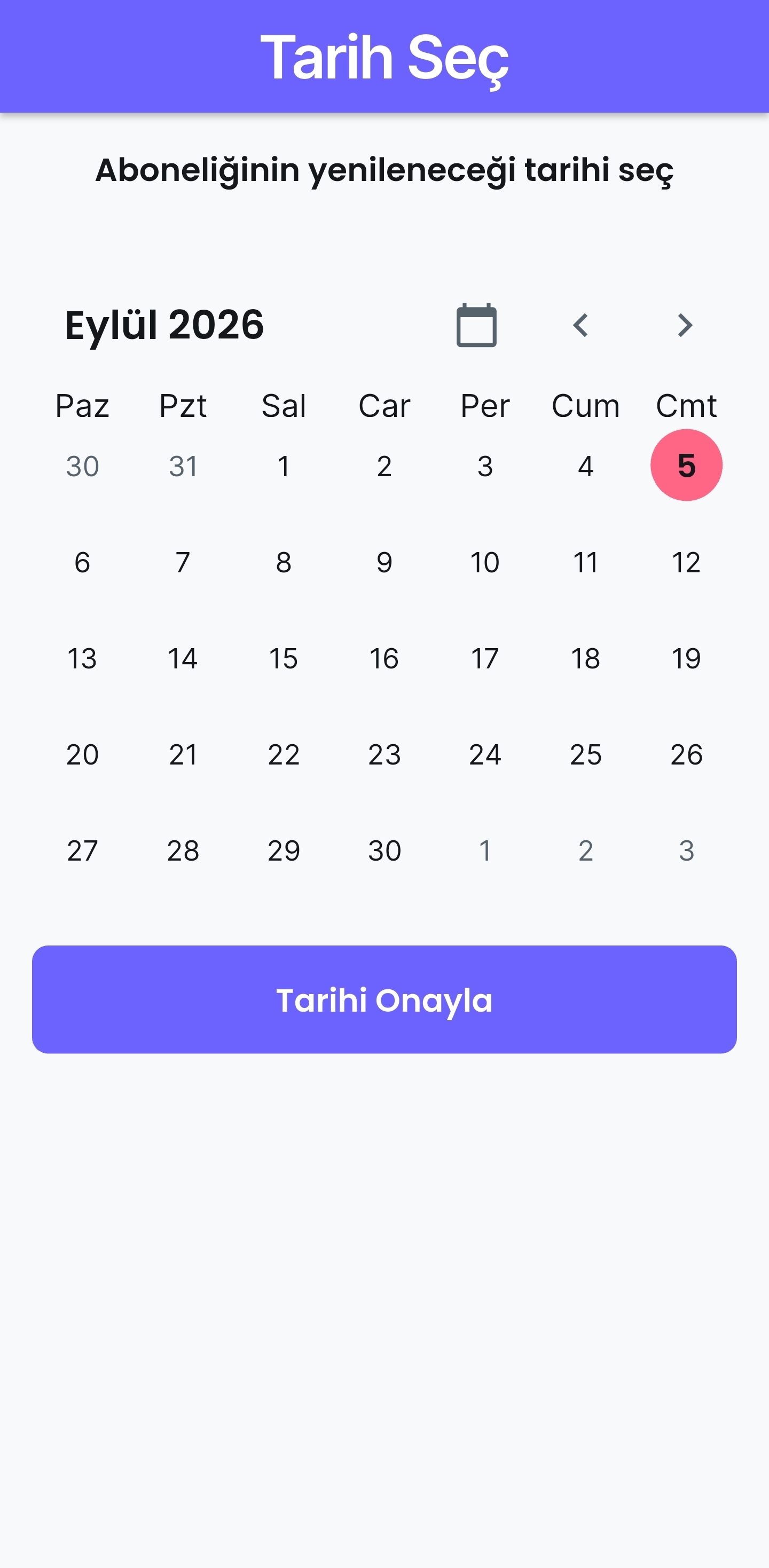Abonik — Takvim ekranı